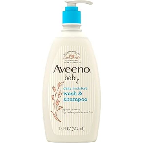Aveeno Baby Daily Moisture Body Wash & Shampoo with Oat Extract, Hypoallergenic, Tear-Free, No Added Parabens, pH-Balanced Formula For Sensitive Hair & Skin, Baby Essentials, 33 fl oz