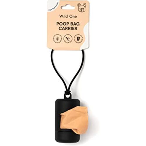 Wild One Poop Bag Holder and Dispenser for Dogs with Leash Attachment, Leak Proof, Easy Twist Top for Refills, Includes 1 Roll, Black