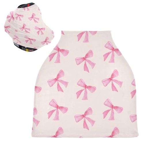 Burbuja Car Seat Cover for Baby, Lovely Bow Car Seat Canopy Nursing Cover for Breastfeeding, Multi-use Car Seat Cover for Infant Newborn Stroller Carrier Shopping Cart