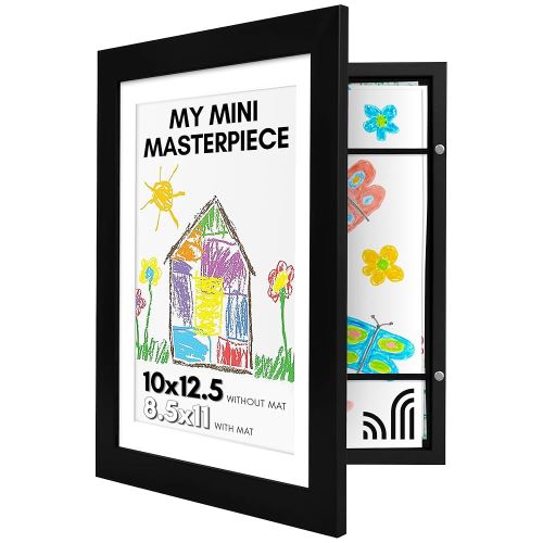 Americanflat 10x12.5 Kids Art Frame - Front Loading Picture Frames Hold 100 Artworks - Use as 8.5x11 Frame with Mat or Display 10x12.5 Artwork Without Mat - My Mini Masterpiece - Black