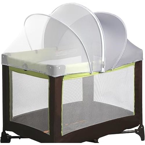 Pack N Play Tent Cover - Light-Blocking Mosquito Net with Two-Way Zipper Portable Bassinet Canopy to Keep Cats Out Bedside Bassinet Insect-Proof Cover, Gray-Large