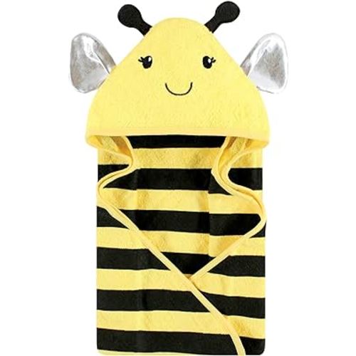 Hudson Baby Unisex Baby Cotton Animal Face Hooded Towel, Yellow Bee, One Size