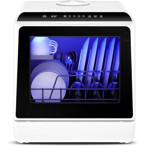EUHOMY Countertop Portable Dishwasher, Mini Compact Dishwashers, Tabletop Small Dishwasher with 5L Built-in Water Tank with 6 Modes and Baby Care for Apartments& RVs, No Hookup Needed