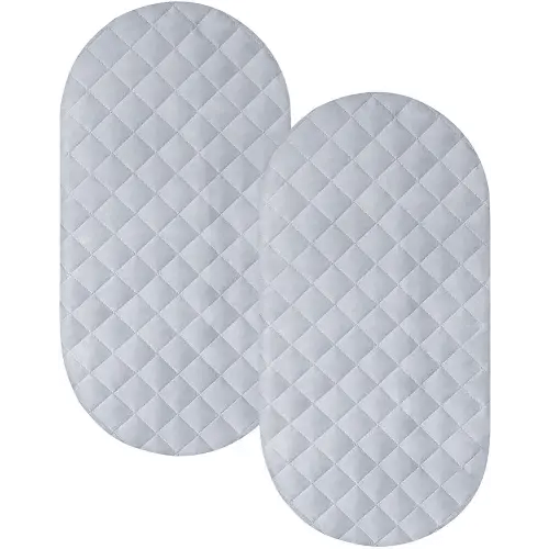 Bassinet Mattress Pad Cover Fit for Hourglass/Oval Bassinet Mattress, Waterproof Bassinet Mattress Protector Quilted Bassinet Sheets (32"x17") 2 Pack for Boys & Girls, Gray