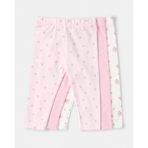 3 Pack Cotton Leggings - Pink Flrl - 0
