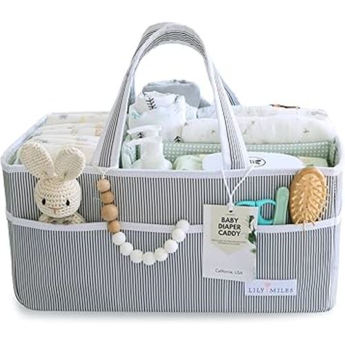 Lily Miles Baby Diaper Caddy - Large Organizer Tote Bag for Newborn essentials Boy or Girl - Baby Shower Basket - Nursery Must Haves - Registry Favorites - Newborn Caddie Car Travel