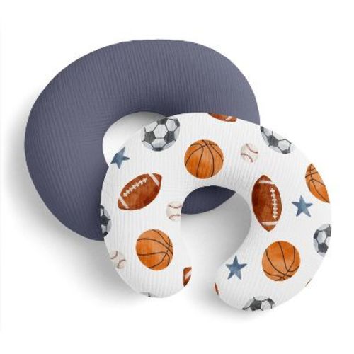 Sweet Jojo Designs Baby Boy Muslin 100% Cotton Nursing Pillow Cover Set Watercolor Sports Theme Blue Brown and Orange 2pc