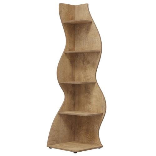 Eulas 69.8 in. Tall Rustic Brown Wood 5-Shelf Standard Bookcase Corner Bookshelf with Storage Shelf and Curvy Shape