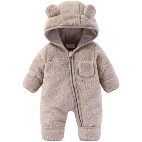 XIFAMNIY Newborn Baby Winter Snowsuit - Bear Outfit Fleece Warm Jumpsuit Romper Hooded Clothes for Infant Girls Boys