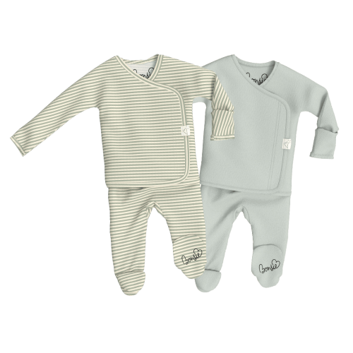 Baby Bundle Footie - Mint Twist + Avocado Twin Pack – Bonsie Skin to Skin Babywear