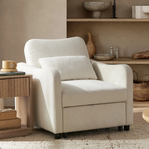 Sophie 4-in-1 Convertible Sleeper Chair, Pearl White Boucle – Mopio