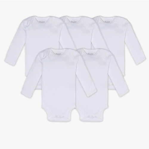 Burt's Bees Baby Organic Long Sleeve Bodysuit (5 Pack) - Cloud, 0-3 M
