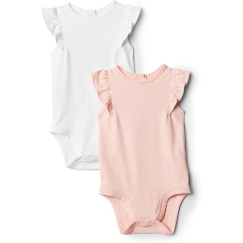 Amazon Essentials x Sofia Grainge Baby Girls' Embroidered Ruffle Bodysuit, Pack of 2