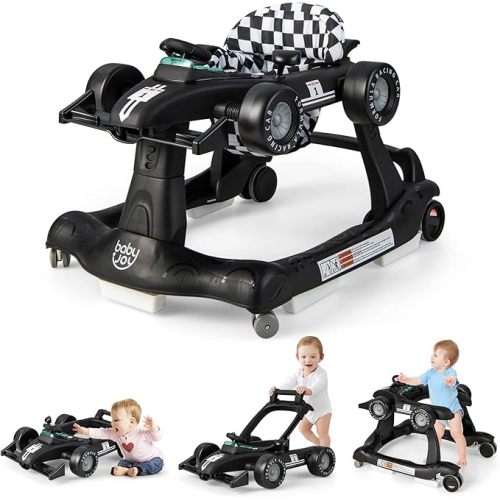 BABY JOY 4-in-1 Baby Walker, Foldable Activity Car Baby Walker w/3 Adjustable Height, Comfy & Washable Seat Cushion, Anti-Slip Pads, Rolling Toy Car for Babies w/Music, Lights, Steering Wheel (Black) : Amazon.com.au: Baby
