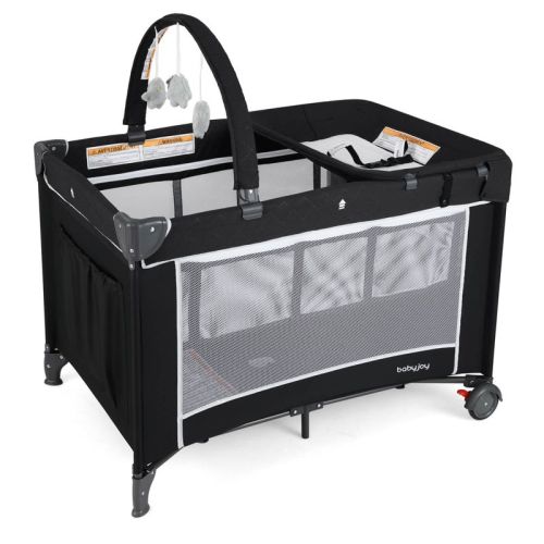 Safstar 3 in 1 Pack and Play with Toy Bar Diaper Changing Table with Safety Belt