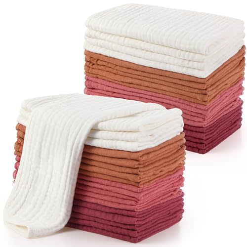 Buryeah 20 Pcs Large 20 x 10 Inch Burp Cloths Multi Colors Washcloths Baby Burping Cloth Diapers 6 Absorbent Layers Face Towels (Multi Colors)