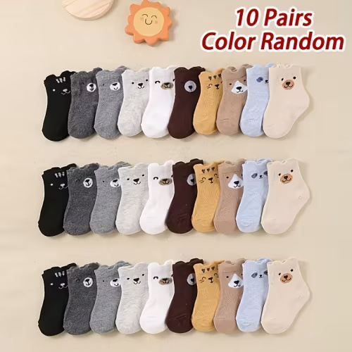 random 10 pairs cute baby socks cute cartoon bear patterns - Temu