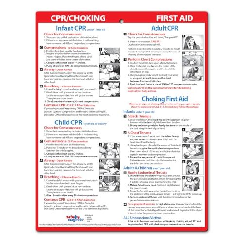 CPR & Choking Fridge Magnet — First Aid Instructions for Infants, Children, & Adults — Heimlich Maneuver Laminated Card 8.5" x 11" — by Safety Magnets