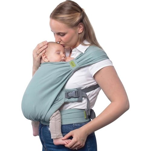 Boba Bliss Pre-Wrapped Baby Carrier with Buckle - Newborn to 7-35 lbs Light, Breathable & Easy to Adjust Hybrid Infant Sling & Toddler Carrier - Certified Hip-Healthy for 0-18 Months - Sea Mist
