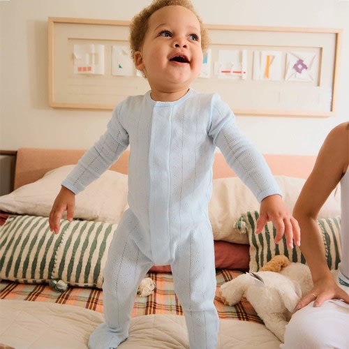 love lines blue organic cotton pointelle magnetic parent favorite foot – Magnetic Me