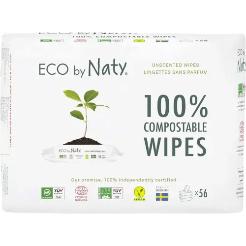Eco by Naty Unscented Baby Wipes - 100% Compostable and Plant-Based Wipes, Good for Babies and Newborn Sensitive Skin,56 Count (Pack of 3)