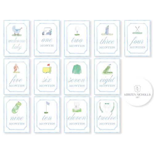 Golf Baby Boy Monthly Milestone Cards Watercolor | Golf Gift Baby Boy | Golf Nursery Decor | Baby Shower Gift | First Birthday Photo Banner