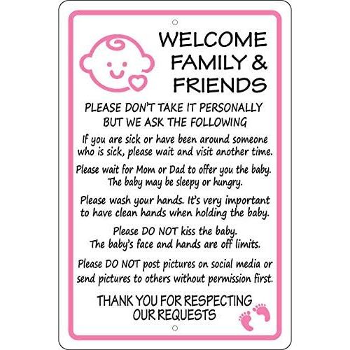 Retro Metal Tin Sign Rules for Visiting New Baby Alum Sign New Parents, Nursery, Visitors Sign for Outdoor & Indoor Wall Poster Home Bar Shop Coffee Vintage Sign Gift 12X8 in