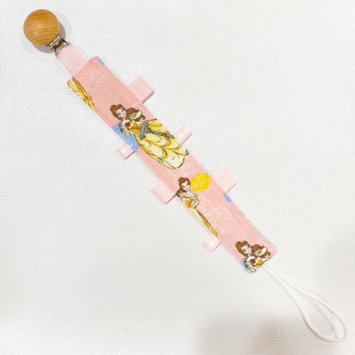 Baby Sensory Pacifier Clip Pink Disney Belle Beauty and the Beast, Baby Girl Pacifier Holder, Baby Shower Gift, Pink Baby Girl Gift