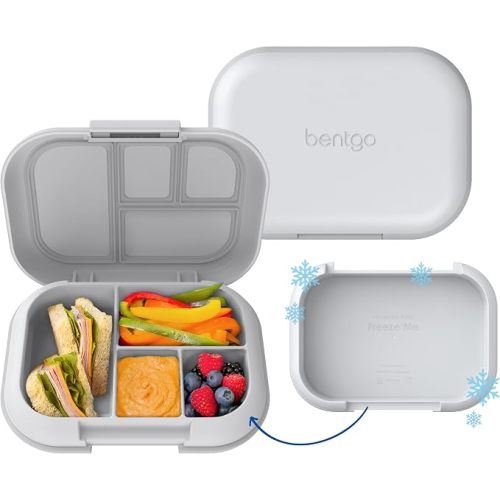 Bentgo Chill Kids Leakproof Lunch Box - 4-Compartment Bento Box with Built-In Ice Pack, 3.3 Cup Capacity, BPA-Free, Microwave & Dishwasher Safe Tray, Ages 3–7 (Gray)