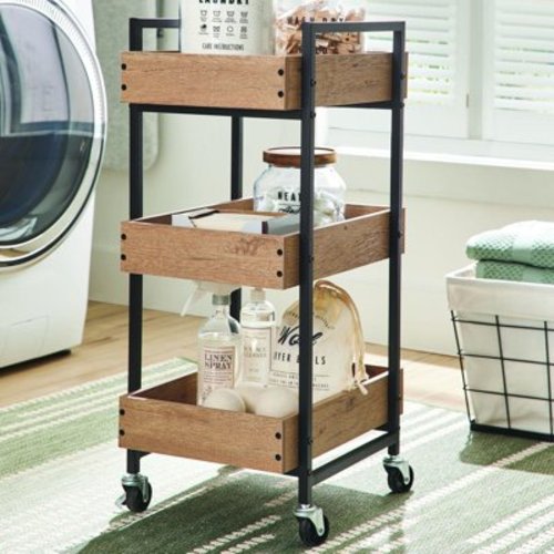 3-Tier Jace Wood & Steel Rolling Utility Cart, Black13.00 x 17.10 x 31.50 Inches