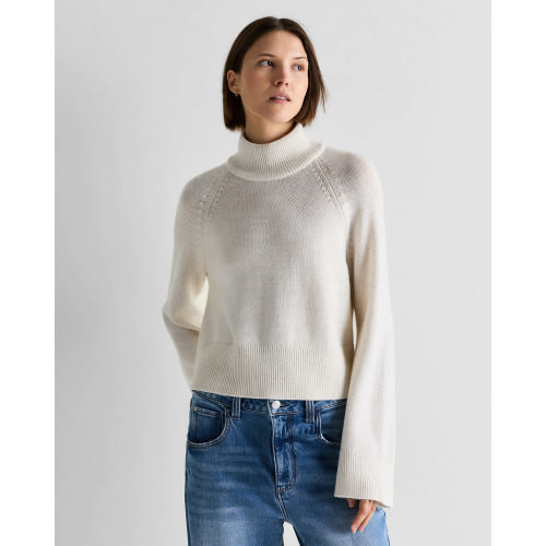 Australian Merino Wool Cropped Mock Neck Sweater in Heather Bone
