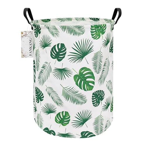 FANKANG Storage Basket, Nursery Hamper Canvas Laundry Basket Foldable with Waterproof PE Coating Large Storage Baskets for Kids Boys and Girls, Office, Bedroom, Clothes,Toys(Leaf)