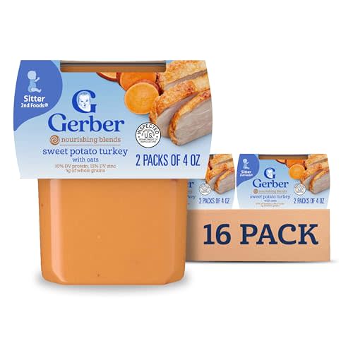 Gerber Baby Food 2nd Foods, Dinner, Sweet Potato & Turkey Puree, 4 Ounce Tubs, 2-Pack (Pack of 8)