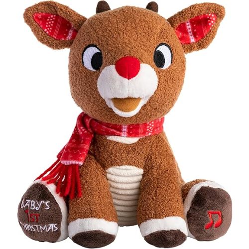 KIDS PREFERRED Santa Claus Rudolph The Red-Nosed Reindeer Musical Stuffed Animal, Baby's First Christmas Plush, 8 Inches