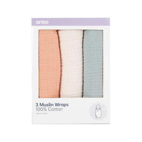 3 Pack Cotton Muslin Wraps - Textured