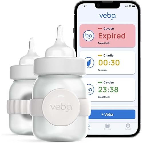 Veba Smart Baby Bottle Monitor® [AS SEEN ON Shark Tank], Smart Milk Tracker, Baby Feeding Essentials, Track Breast Milk & Formula Expiration, Temperature Monitor, Feeding Log, App Control