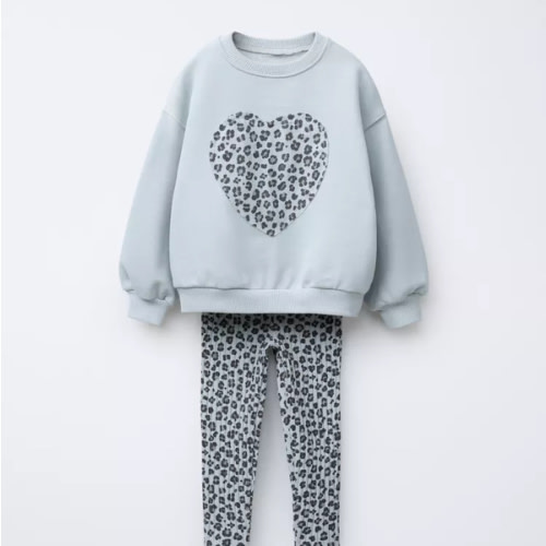 PATCH SWEATSHIRT AND PRINTED RIBBED LEGGINGS SET - GREENISH | ZARA United States