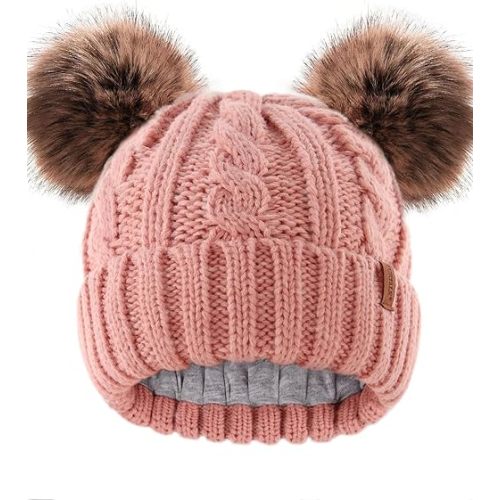 FURTALK Toddler Girls Boys Winter Hat Kids Pom Pom Beanie Hats Baby Faux Fur Pom Beanies Warm Soft Toddler Hats
