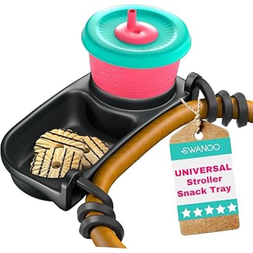 Universal Stroller Snack Tray | Stroller Cup Holder | Silicone Flexible Arms Grip Stroller Bar Stays in Place | Stroller Tray Attachment with Cups Holder for Baby Toddler | Stroller Accessories…