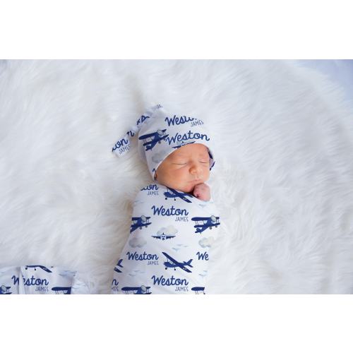Airplane Swaddle Set, Personalized Airplane Swaddle, Adventure Nursery Theme, Newborn Blanket, Baby Shower Gift, Airplane Swaddle T52