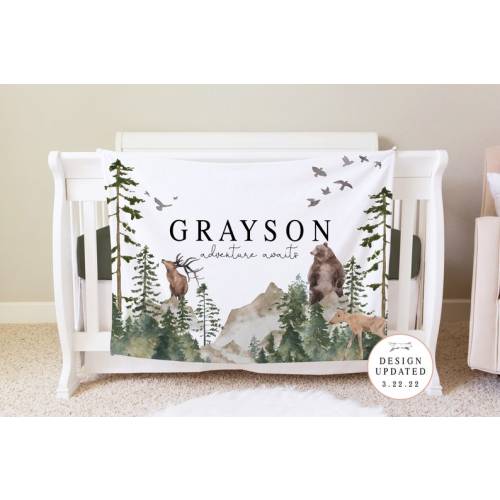 Woodland Blanket, Personalized Baby Blanket Gift, Toddler Blanket, Forest Decor, Toddler Birthday Gift, Woodland Theme Adventure Awaits BB01 - Etsy
