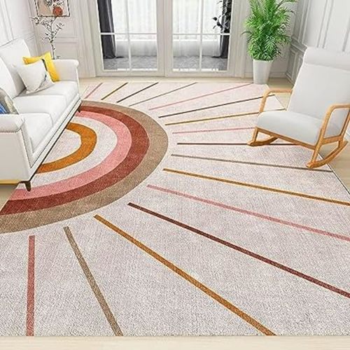Boho Rainbow Area Rug, Modern Mid Century Rays Line Art Minimalist Rugs Mats, Washable Soft Fluffy Floor Carpet for Living Room Bedroom Office Decorative Colorful 40"x59"(100x150cm)