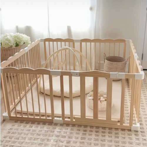 Baby Playpen, Wooden Playpen for Babies and Toddlers, Large Adjustable Wooden Baby Playard with Locking Gate, Easy to Assemble, Portable Play Pen, Infant Play Pen Play Area(47x62x24 Inch)