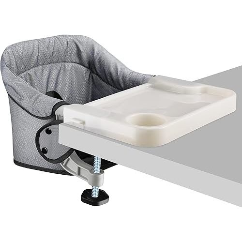 Hook On Chair with Removable Dining Tray,Folding Baby Chair, Portable Table High Chair with Storage Bag for Indoor/Outdoor, Grey