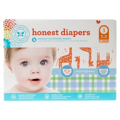 Honest Diapers Club Pack - Giraffe & Plaid, Size 3 (68 Count)