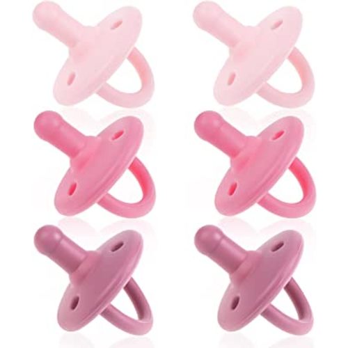 Soothie Pacifiers 0-18 Months, Set of 6 Ultra-Light Silicone Binkies with Collapsible Handle & 3 Air Holes for Added Safety, Best Newborn Pacifiers for Baby Boys Or Girls