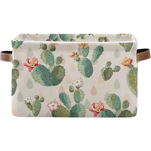 Aslsiy Toy Storage Basket Cute Cactus Print Pattern Nursery Bins Baby Toys Box Canvas Clothes Shelf Basket Laundry Hamper Gift Basket for Home Closet 2 Pcs