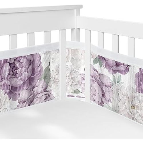 Sweet Jojo Designs + BreathableBaby Lavender Purple Boho Shabby Chic Floral Girl Breathable Mesh Crib Liner Pad Baby Infant Lilac Violet Ivory Bohemian Vintage Garden Watercolor Flower Nature Colorful