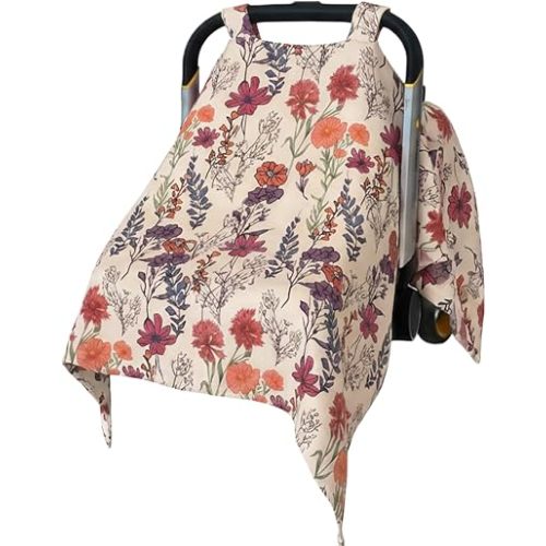 Muslin Baby Car Seat Cover, Boho Chic Floral, Breathable Canopy