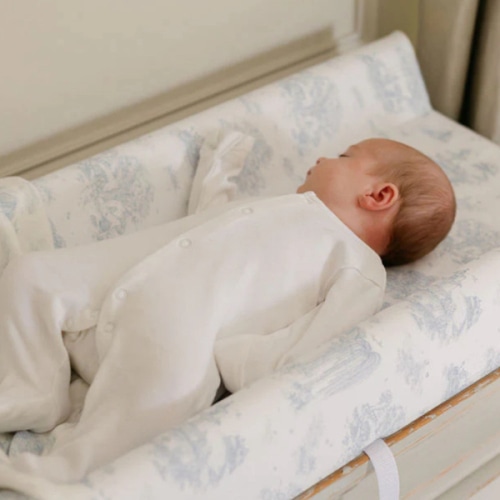 Spring Toile Blue Wipeable Change Pad | The Gilded Bird